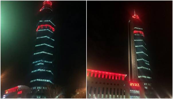 'Avaz Twist Tower' u crvenoj boji povodom Međunarodnog dana žena