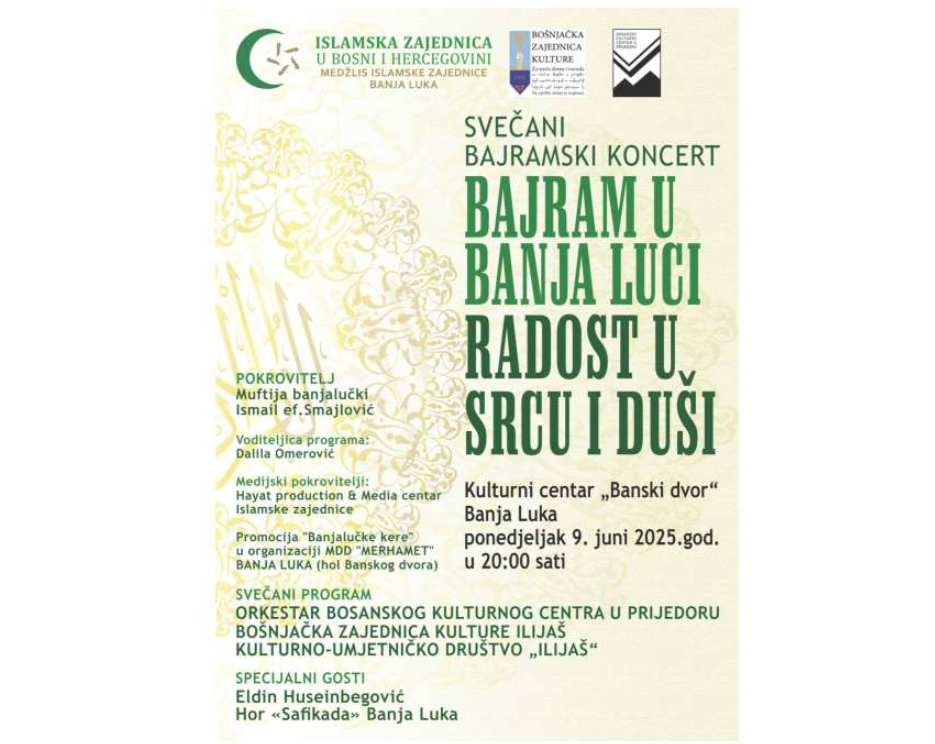 Banja Luka: Svečani bajramski koncert 9. juna