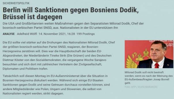 Berlin želi sankcionisati Dodika, Brisel protiv te odluke