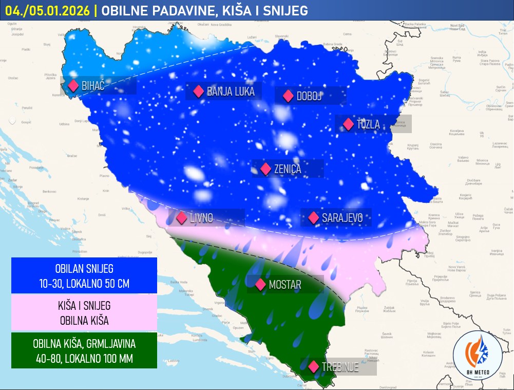 BH Meteo: Spremite lopate za snijeg