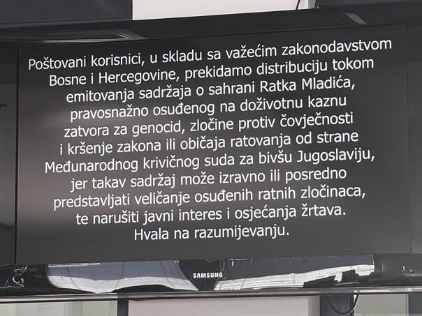 BH Telecom ukinuo signal RTRS-a zbog sahrane zločinca Mladića