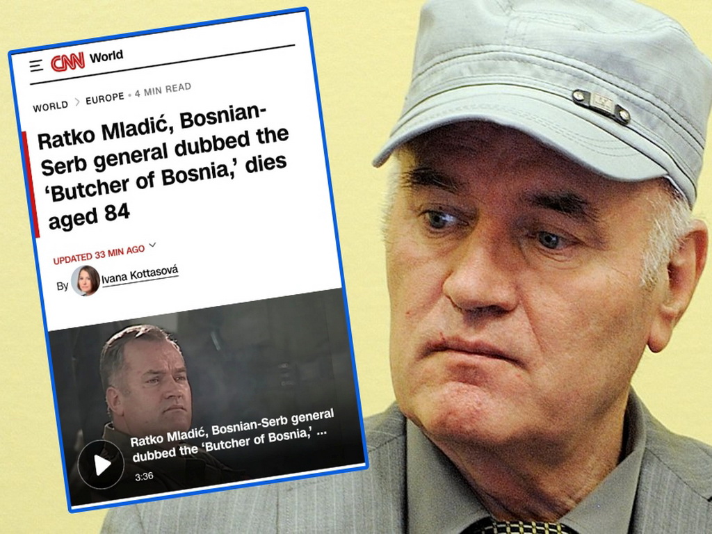 CNN: Umro Ratko Mladić, "Kasapin iz Bosne" i osuđeni ratni zločinac