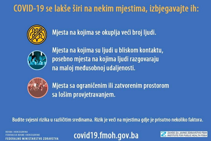 COVID-19 se lakše širi na nekim mjestima, izbjegavajte ih