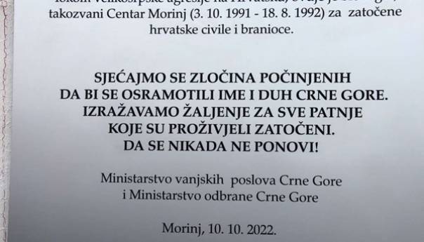 Crnogorska inspekcija naložila uklanjanje spomen-ploče u Morinju