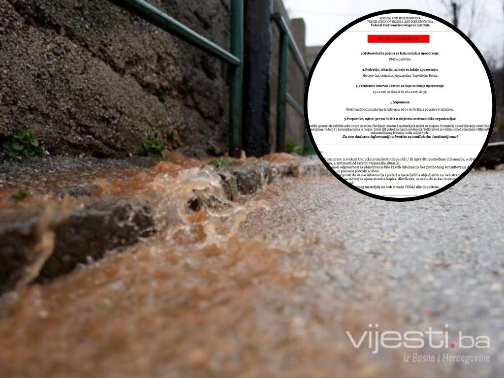 Crveno upozorenje u BiH: Meteorolozi najavljuju moguće poplave