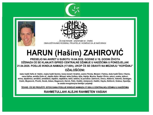 Dan žalosti u Hadžićima zbog smrti Haruna Zahirovića
