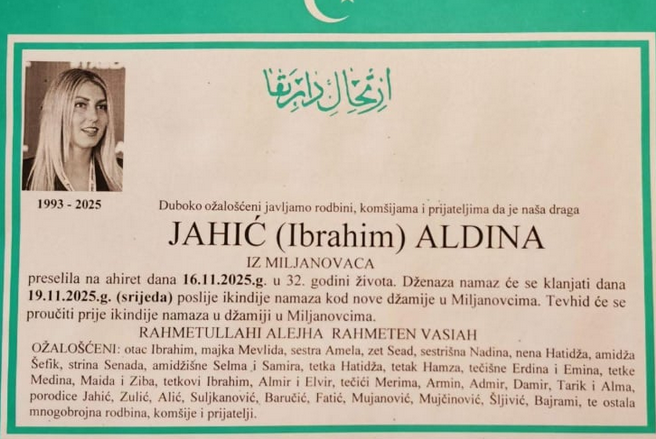 Danas dan žalosti u Kalesiji i dženaza svirepo ubijenoj Aldini Jahić