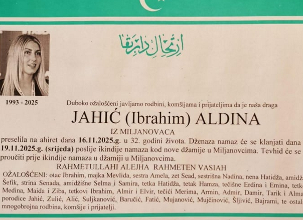 Danas dan žalosti u Kalesiji i dženaza svirepo ubijenoj Aldini Jahić