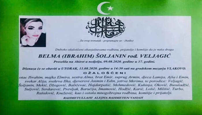 Danas dženaza Belmi Šoljanin, ženi čija smrt je potresla BiH
