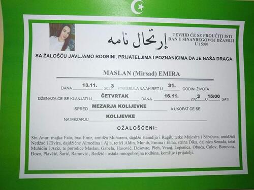 Danas dženaza svirepo ubijenoj Emiri Maslan