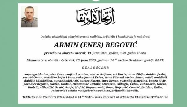 Danas u Sarajevu dženaza Arminu Begoviću