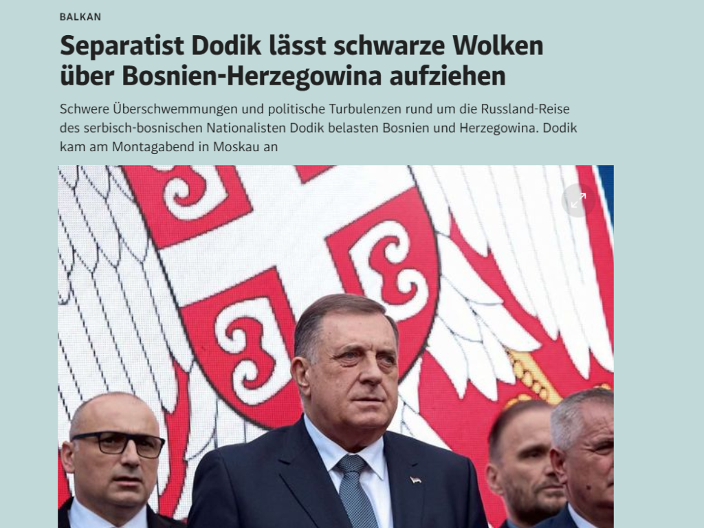 Der Standard: Separatista Dodik izaziva crne oblake nad Bosnom i Hercegovinom