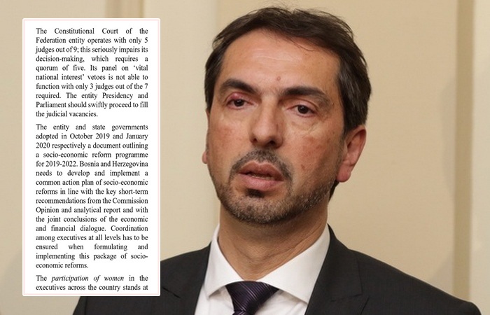 Evropska komisija konstatirala: Čavara blokirao Ustavni sud FBiH