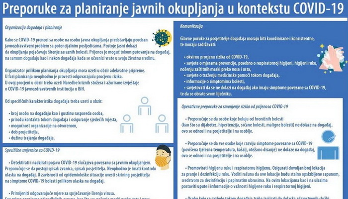 FBiH izdala nove preporuke za organizovanje javnih okupljanja