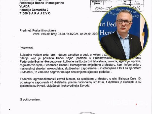 Federalni zavod u Mostaru ima 43 uposlenika, samo je jedan Bošnjak