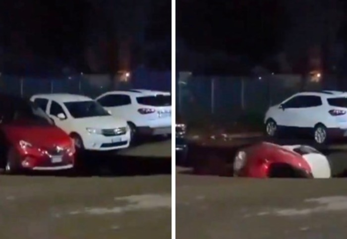 Golema rupa u Rimu progutala dva parkirana automobila