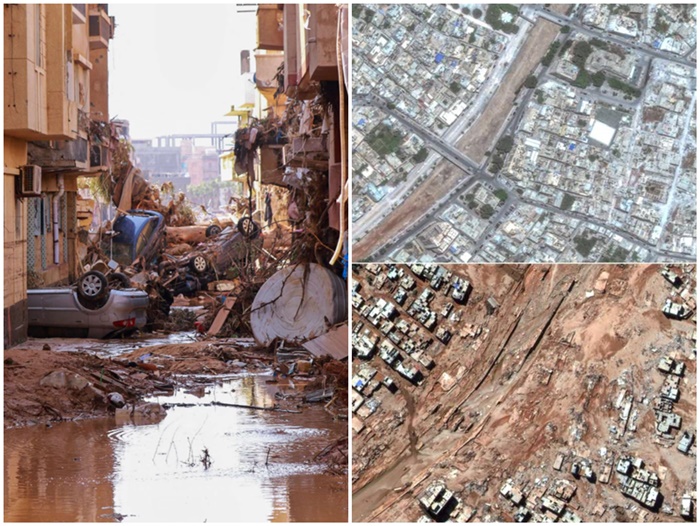 Grad u Libiji prije i poslije poplave, živote izgubilo 20 hiljada ljudi?
