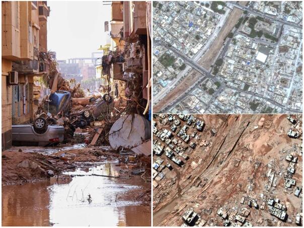 Grad u Libiji prije i poslije poplave, živote izgubilo 20 hiljada ljudi?