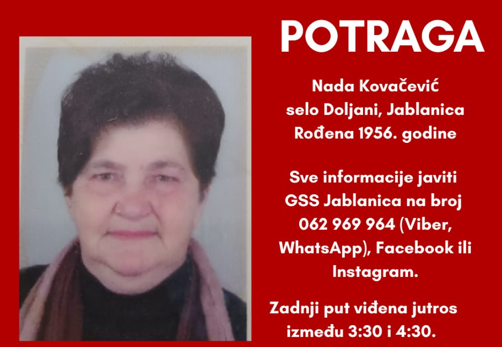 GSS Jablanica u potrazi za Nadom Kovačević
