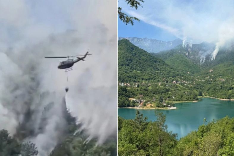 Helikopter Oružanih snaga BiH gasi veliki požar iznad Jablanice