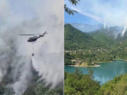 Helikopter Oružanih snaga BiH gasi veliki požar iznad Jablanice