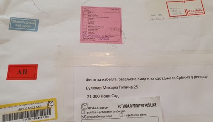 Hrvatska pošta Mostar vratila pismo jer je napisano ćirilicom!