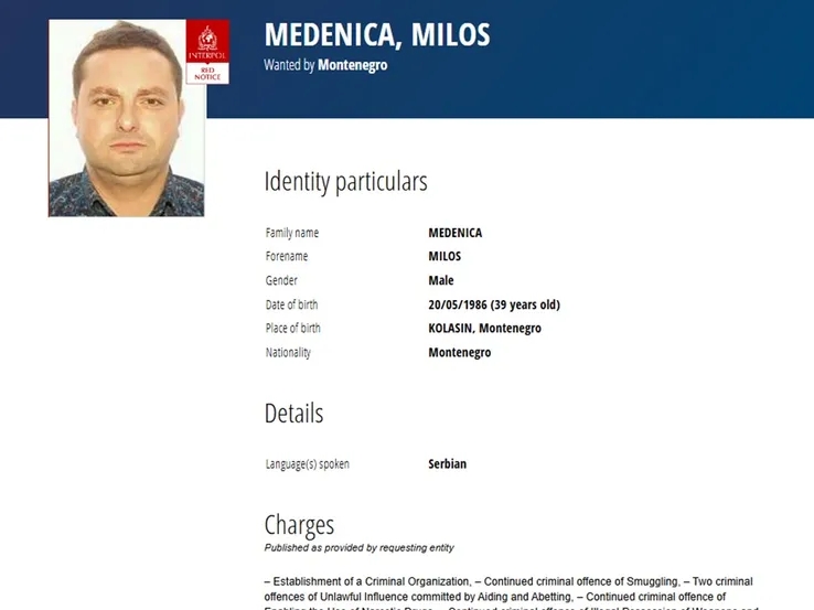 Interpol raspisao međunarodnu potjernicu za Milošem Medenicom