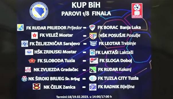 Izvučeni parovi osmine finala Kupa BiH