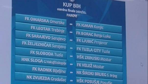 Izvučeni parovi osmine finala nogometnog Kupa BiH