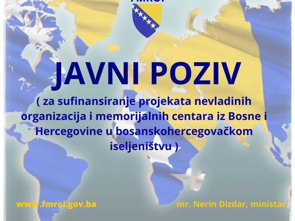 Javni poziv za sufinansiranje projekata NVO i memorijalnih centara iz BiH u dijaspori