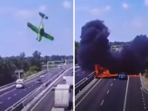 Mali avion se srušio na autoput, nadzorne kamere snimile tragediju