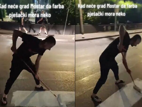 Mostarac zasukao rukave i ofarbao pješački: "Kad već neće Grad..."