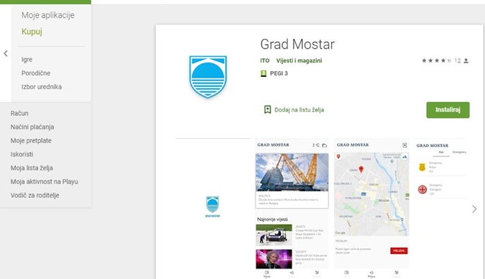 Na Google Playu dostupna mobilna aplikacija Grada Mostar