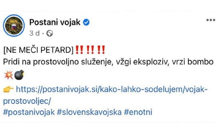 'Ne bacaj petarde... nego bombe!', promocijski gaf slovenske vojske