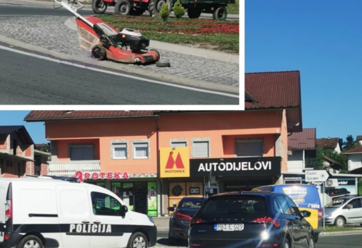 Nesvakidašnja saobraćajna nesreća u Cazinu, BMW se sudario s kosilicom