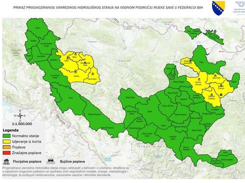 Upozorenje na opasnost od poplava u pojedinim dijelovima BiH
