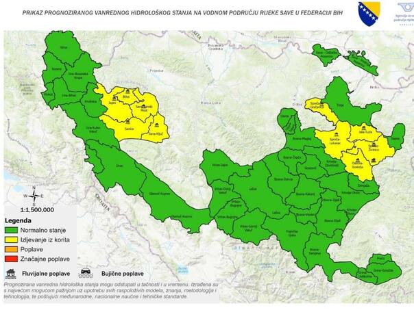 Upozorenje na opasnost od poplava u pojedinim dijelovima BiH