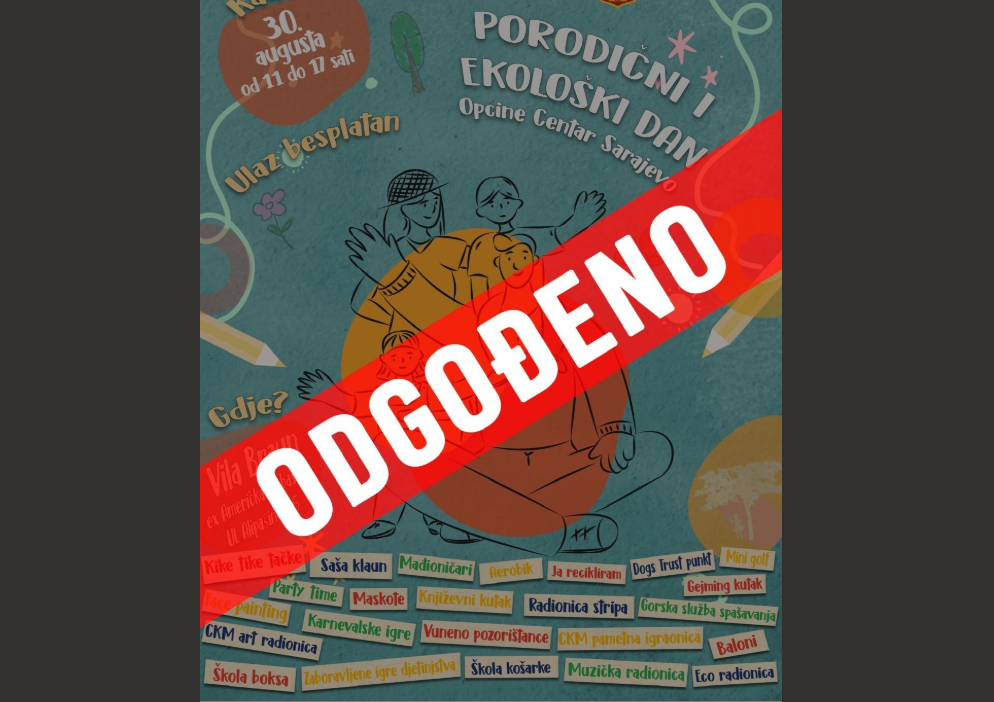 Odgođeno održavanje Porodičnog i ekološkog dana ispred Vile Braun