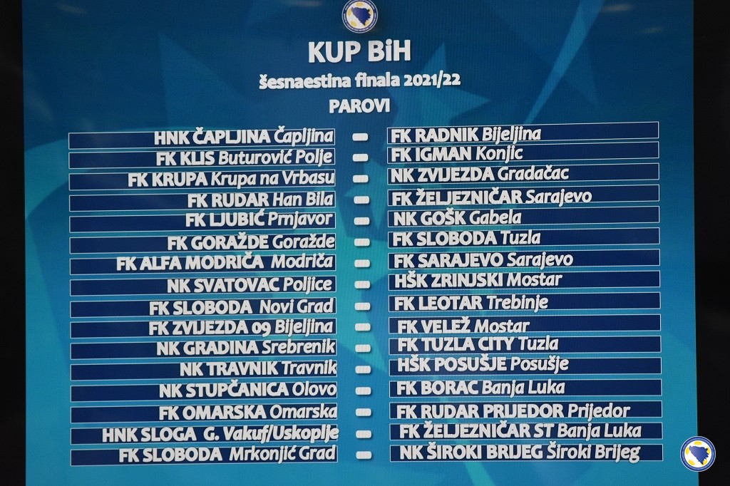 Održan žrijeb parova 1/16 finala Kupa BiH