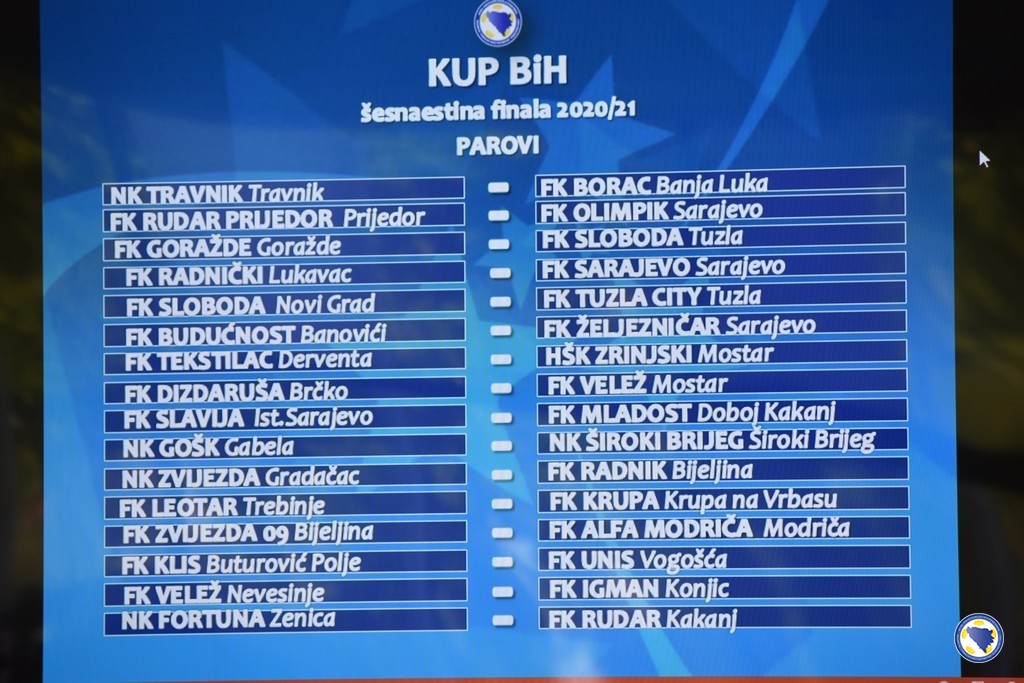 Održan žrijeb parova šesnaestine finala Kupa BiH