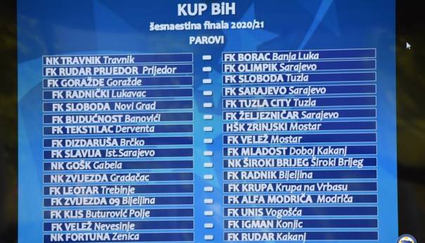 Održan žrijeb parova šesnaestine finala Kupa BiH