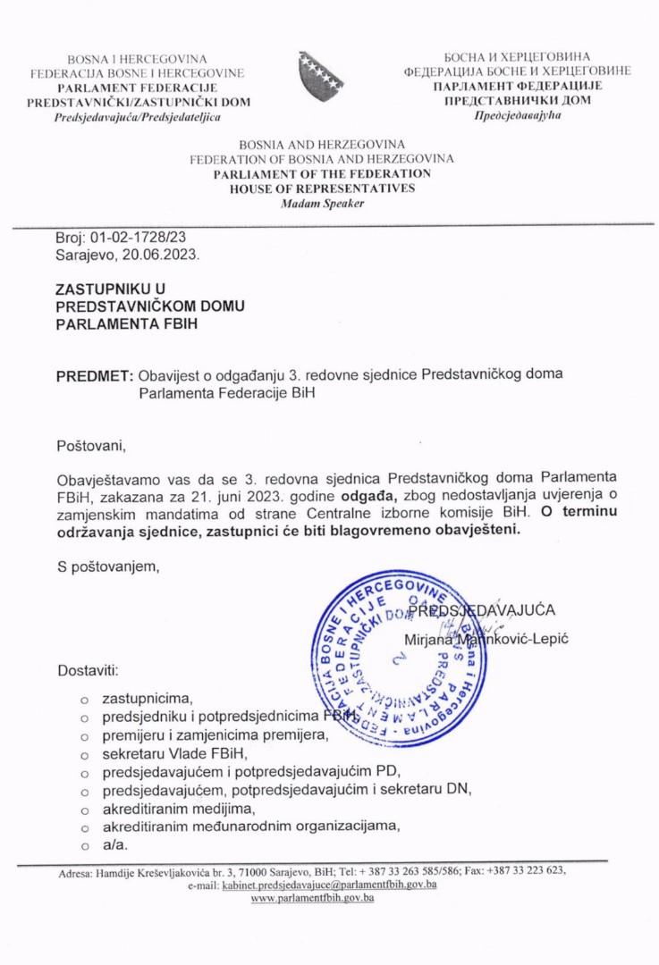 Otkazana sjednica Parlamenta FBiH, upitna većina