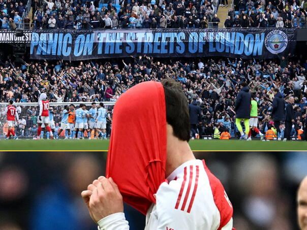 Ovo je transparent koji su navijači Cityja izvukli nakon pobjede protiv Arsenala