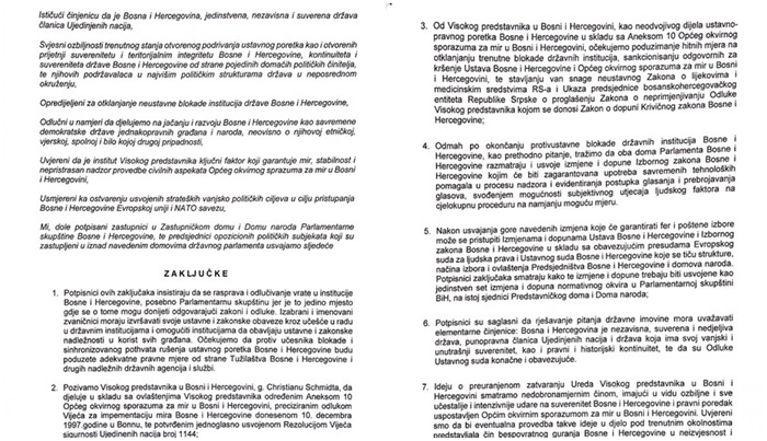 Ovo su zaključci koje su potpisali predstavnici opozicije u FBiH