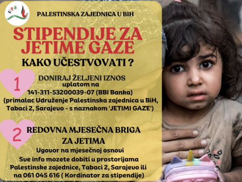 Palestinska zajednica u BiH realizuje projekat "Sponzorstvo jetima"