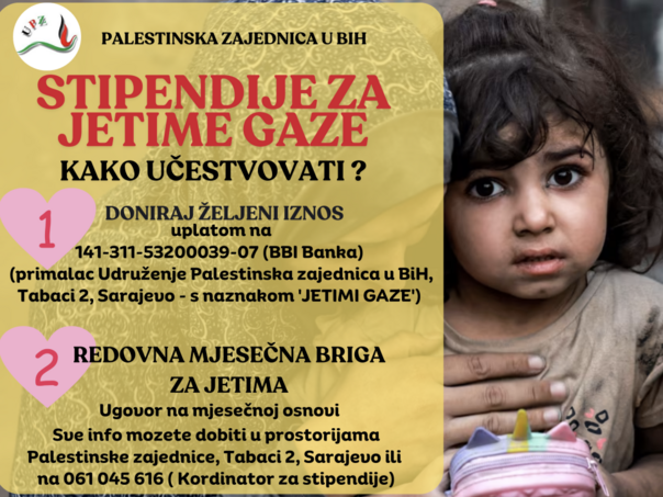 Palestinska zajednica u BiH realizuje projekat "Sponzorstvo jetima"