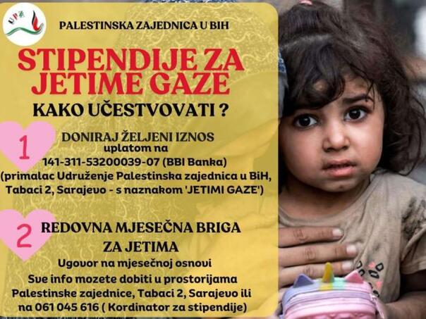 Palestinska zajednica u BiH uputila apel za pomoć djeci bez roditelja u Gazi