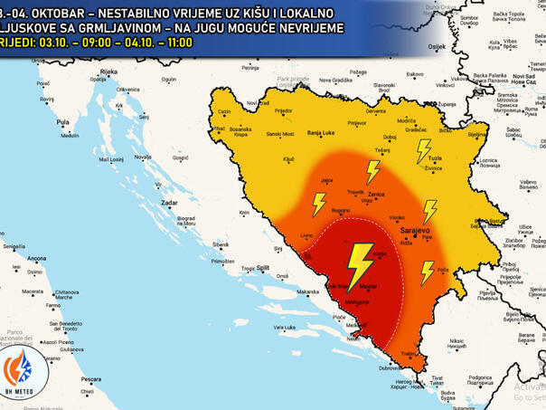 Pljuskovi, grmljavina... Širom BiH se u nastavku dana očekuje nevrijeme