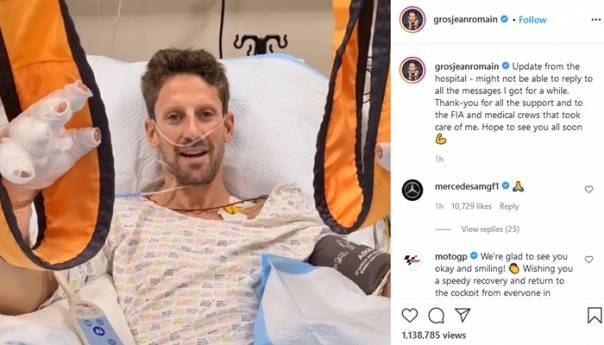 Pobjeda Hamiltona, Grosjean se javio iz bolnice