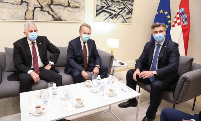 Počeo sastanak Izetbegovića i Čovića sa Plenkovićem